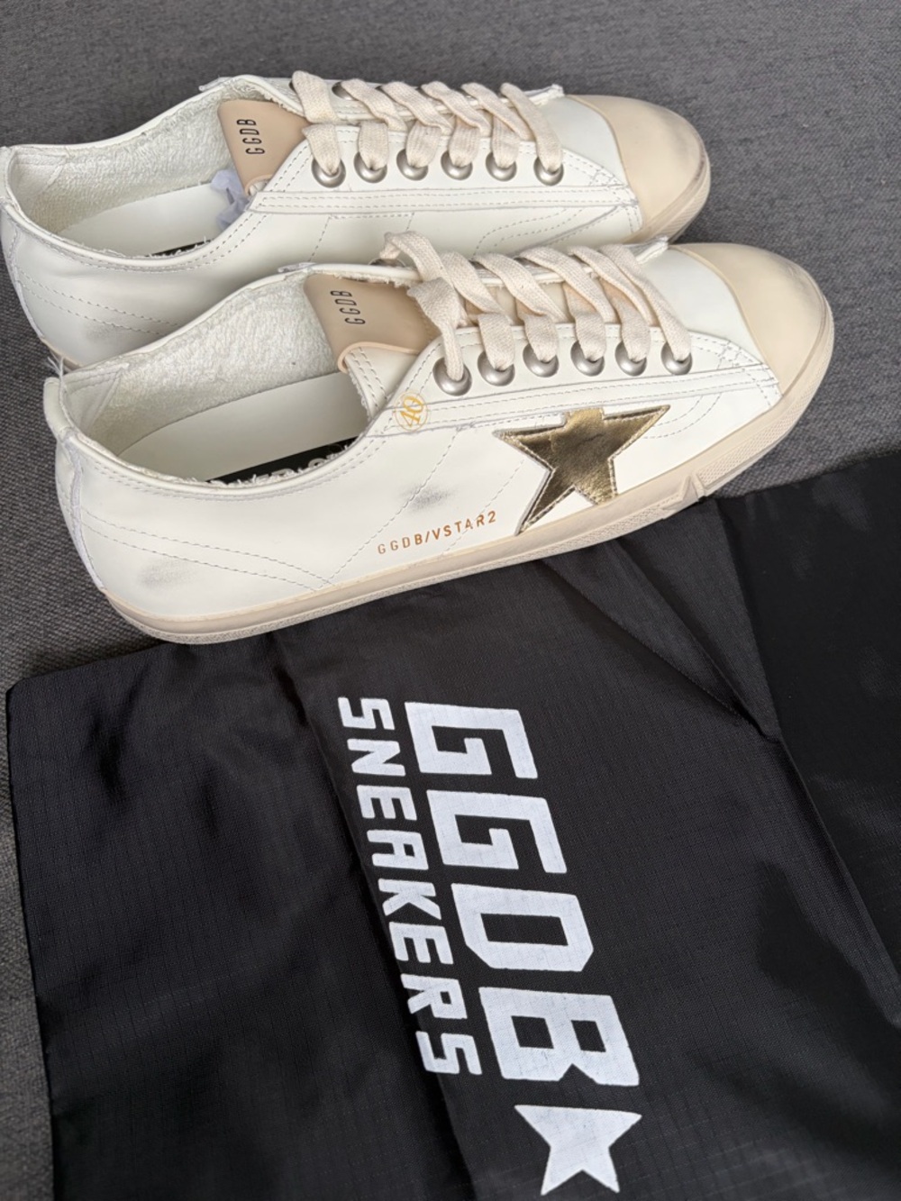 Golden Goose Off-White Leather Sneakers with Gold Star Accent